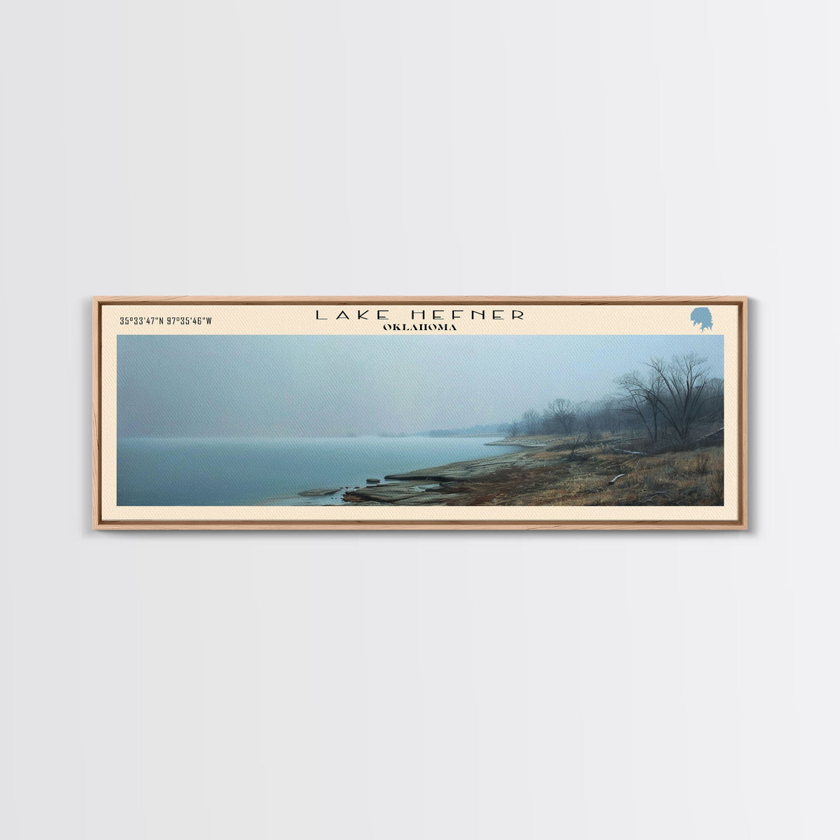 Lake Hefner Oklahoma Framed Canvas Print, Lake House Decor, Panoramic Wall Art, Travel Poster, Stunning Lake Painting, Home Art