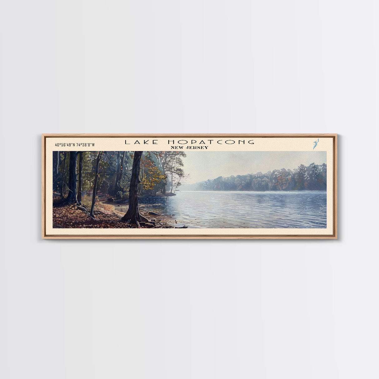 Lake Hopatcong New Jersey Framed Canvas Print, Lake House Decor, Panoramic Wall Art, Travel Poster, Beautiful Lake Painting, Home Art