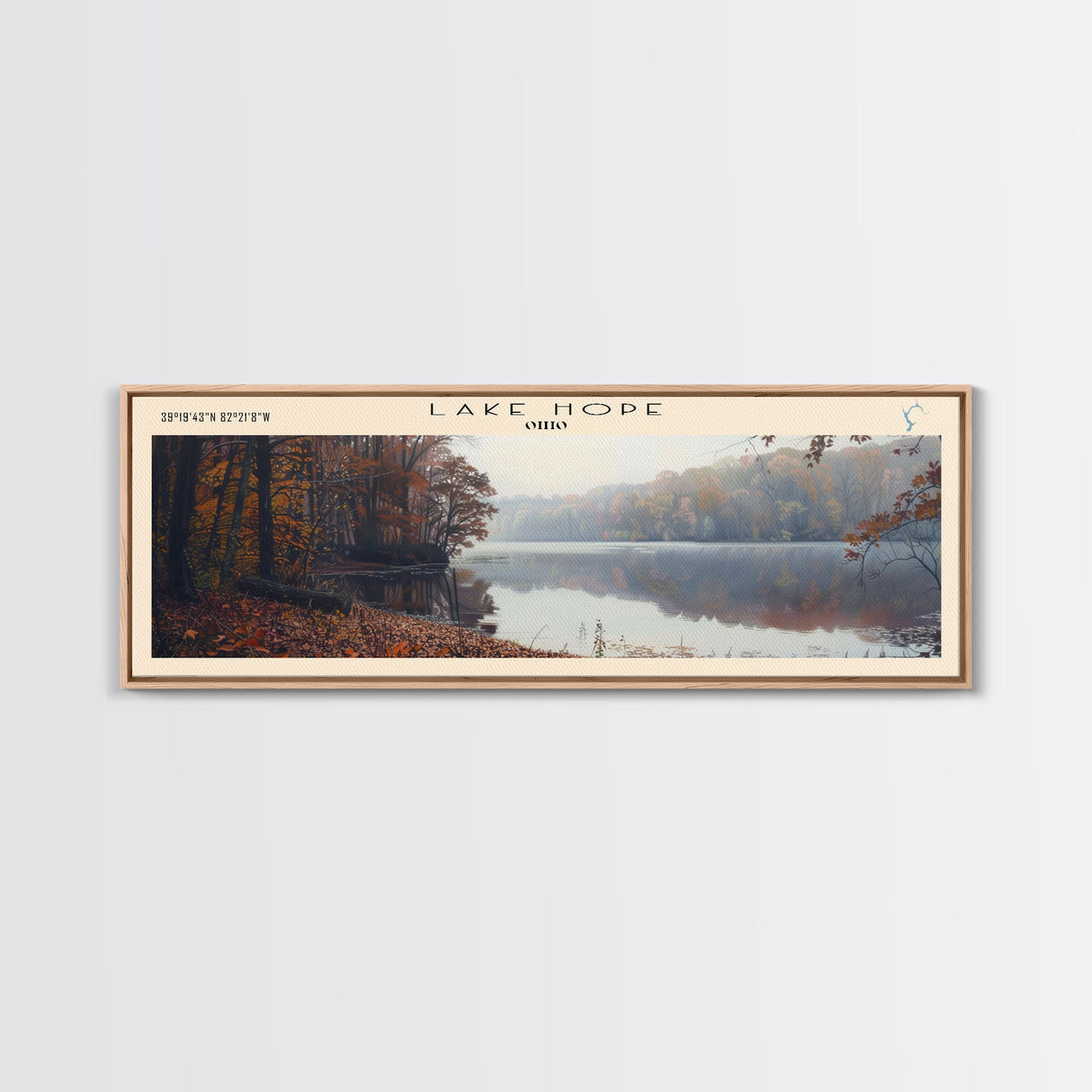 Lake Hope Framed Canvas Print, Lake House Decor, Panoramic Wall Art, Travel Poster, Stunning Lake Painting, Home Art