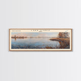 Lake Icaria Iowa Framed Canvas Print, Lake House Decor, Panoramic Wall Art, Travel Poster, Beautiful Lake Painting, Nature Art