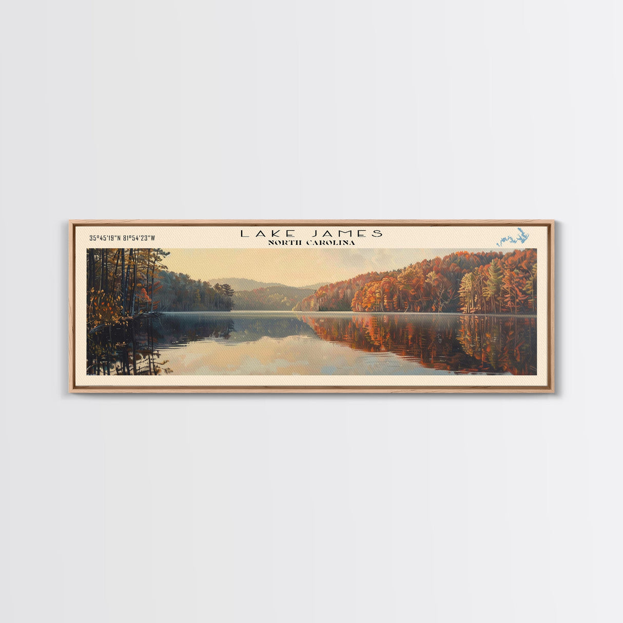 Lake James North Carolina Framed Canvas Print, Lake House Decor, Panoramic Wall Art, Travel Poster, Scenic Lake Painting, Nature Art