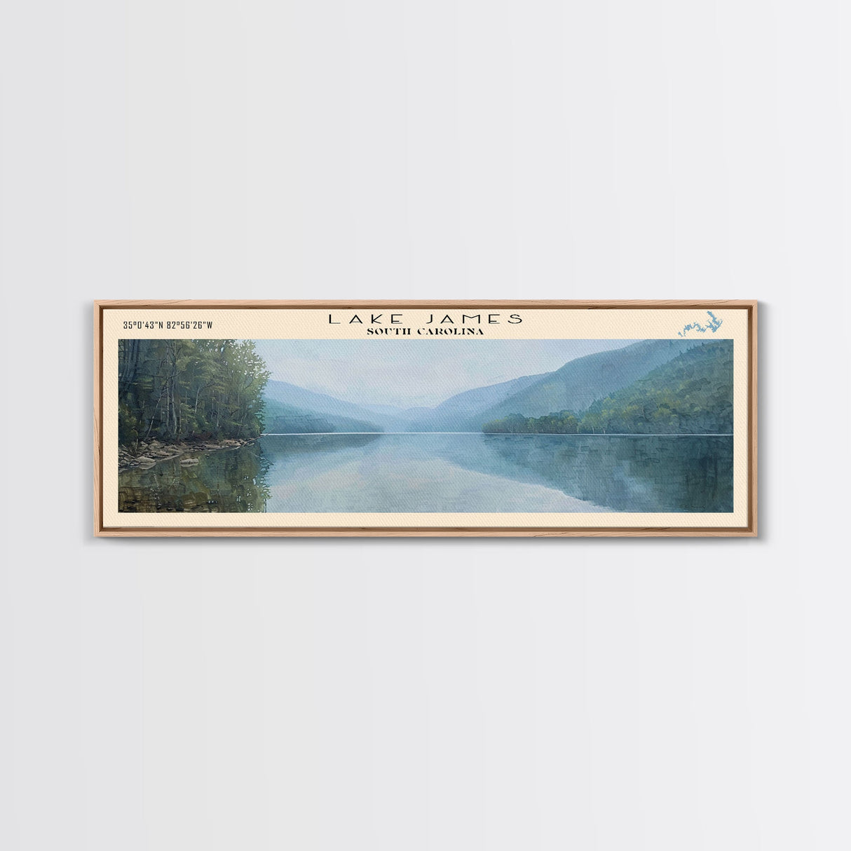 Lake Jocassee South Carolina Framed Canvas Print, Lake House Decor, Panoramic Wall Art, Travel Poster, Stunning Lake Painting, Home Art