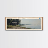 Lake Manawa Iowa Framed Canvas Print, Lake House Decor, Panoramic Wall Art, Travel Poster, Scenic Lake Painting, Rustic Art