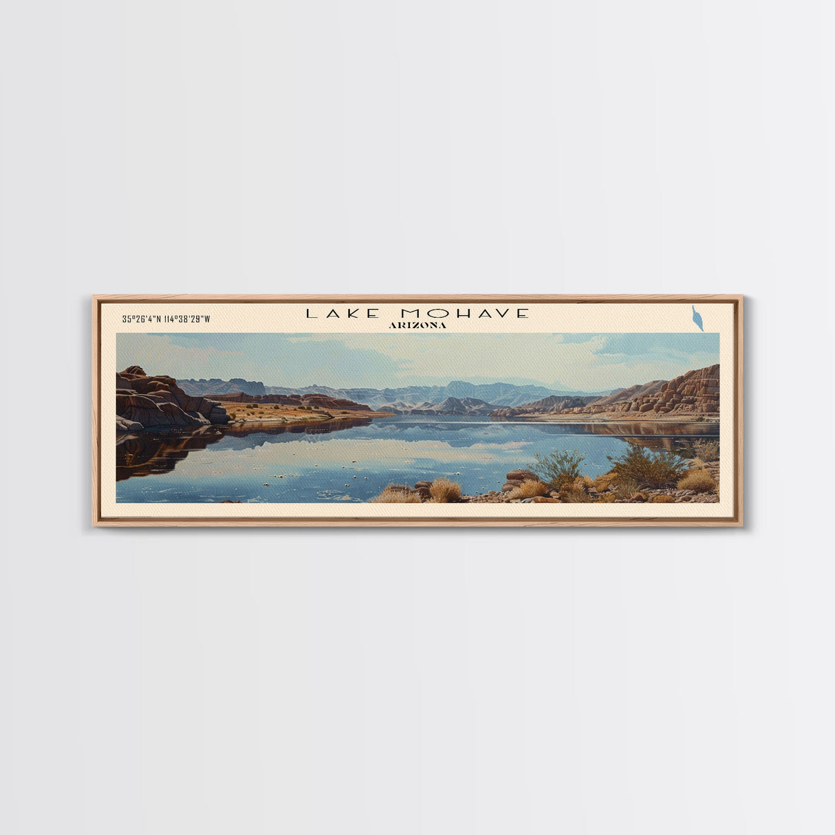 Lake Mohave Arizona Framed Canvas Print, Lake House Decor, Panoramic Wall Art, Travel Poster, Beautiful Landscape Painting, Bedroom Decor