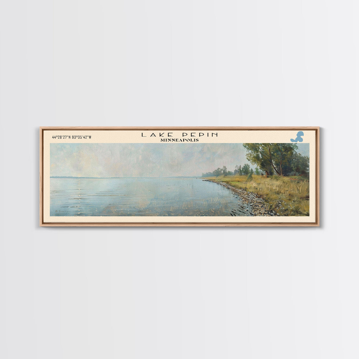 Lake Pepin Minneapolis Framed Canvas Print, Lake House Decor, Panoramic Wall Art, Travel Poster, Stunning Landscape Painting, Contemporary Art