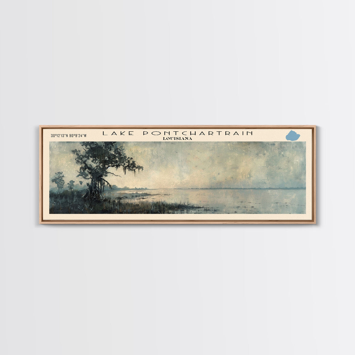 Lake Pontchartrain Louisiana Framed Canvas Print, Lake House Decor, Panoramic Wall Art, Travel Poster, Beautiful Landscape Painting, Living Room Decor