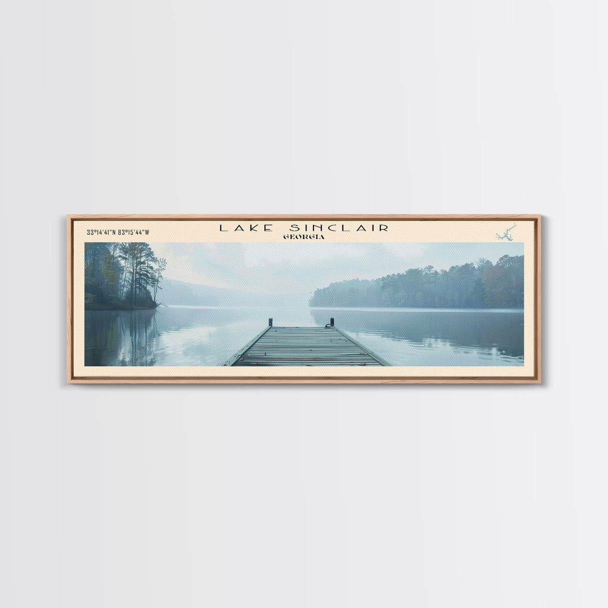 Lake Sinclair Georgia Framed Canvas Print, Lake House Decor, Panoramic Wall Art, Travel Poster, Beautiful Landscape Painting, Modern Art