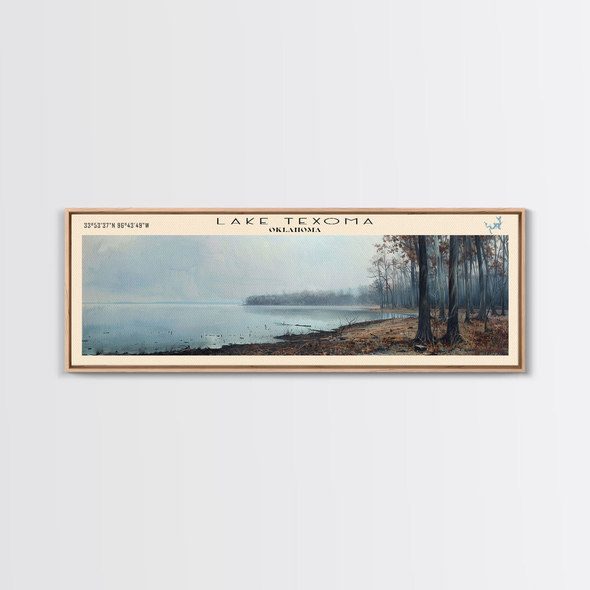 Lake Texoma Oklahoma Framed Canvas Print, Lake House Decor, Panoramic Wall Art, Travel Poster, Beautiful Landscape Painting, Rustic Art