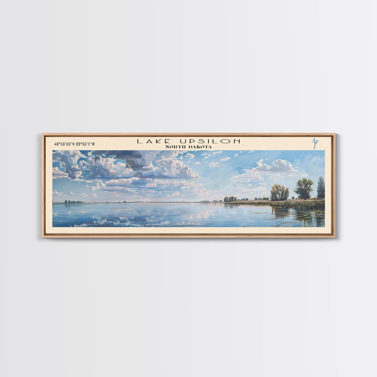 Lake Upsilon North Dakota Framed Canvas Print, Lake House Decor, Panoramic Wall Art, Travel Poster, Beautiful Landscape Painting, Modern Art