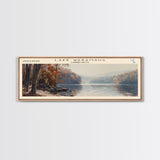 Lake Waramaug Connecticut Framed Canvas Print, Lake House Decor, Panoramic Wall Art, Travel Poster, Beautiful Landscape Painting, Rustic Art