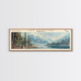 Lake Wenatchee Washington Framed Canvas Print, Lake House Decor, Panoramic Wall Art, Travel Poster, Landscape Painting, Contemporary Art