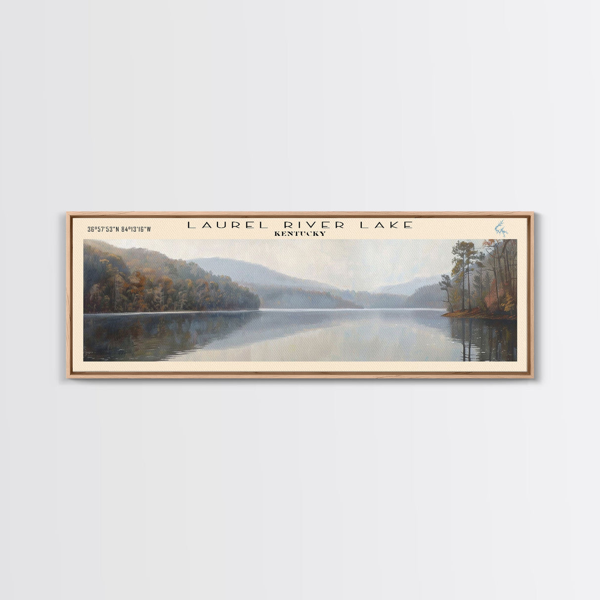 Laurel River Lake Kentucky Framed Canvas Print, Lake House Decor, Panoramic Wall Art, Travel Poster, Scenic Landscape Painting, Living Room Decor