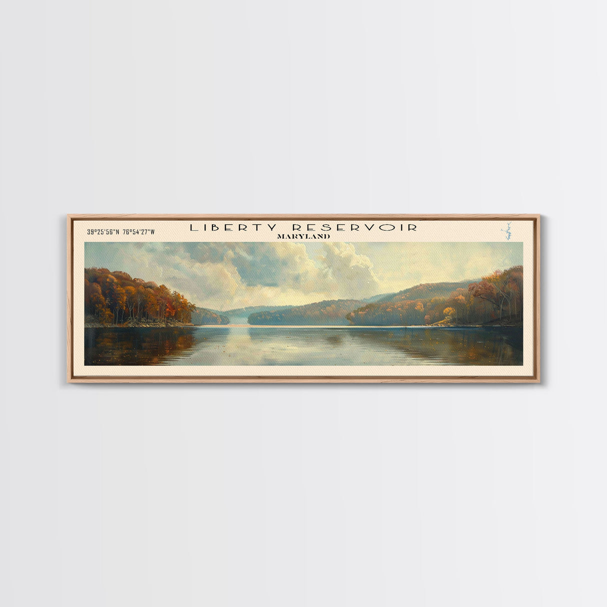 Liberty Reservoir Framed Canvas Print, Lake House Decor, Panoramic Wall Art, Travel Poster, Beautiful Landscape Painting, Rustic Art