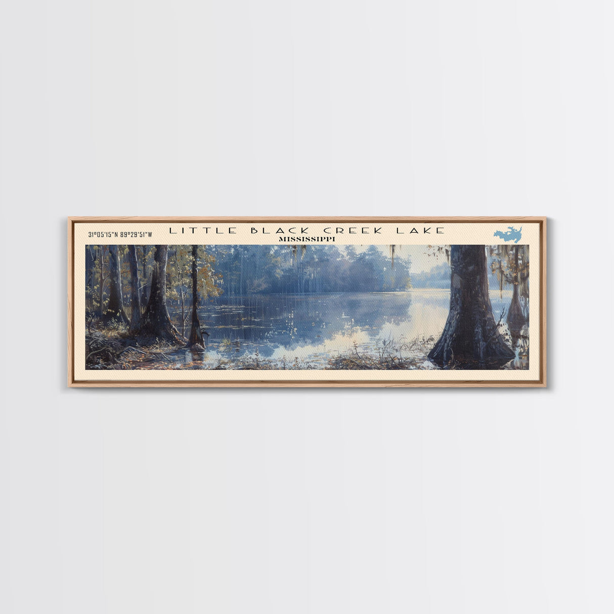 Little Black Creek Lake Mississippi Framed Canvas Print, Lake House Decor, Panoramic Wall Art, Travel Poster, Landscape Painting, Living Room Decor