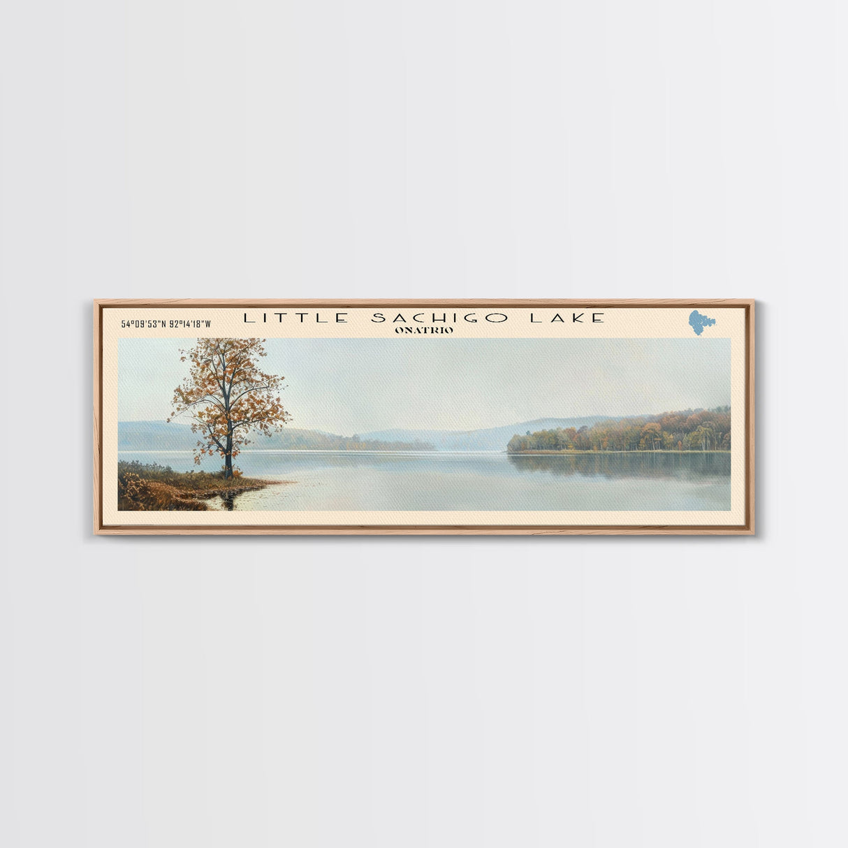 Little Sachigo Lake Framed Canvas Print, Lake House Decor, Panoramic Wall Art, Travel Poster, Scenic Landscape Painting, Bedroom Decor