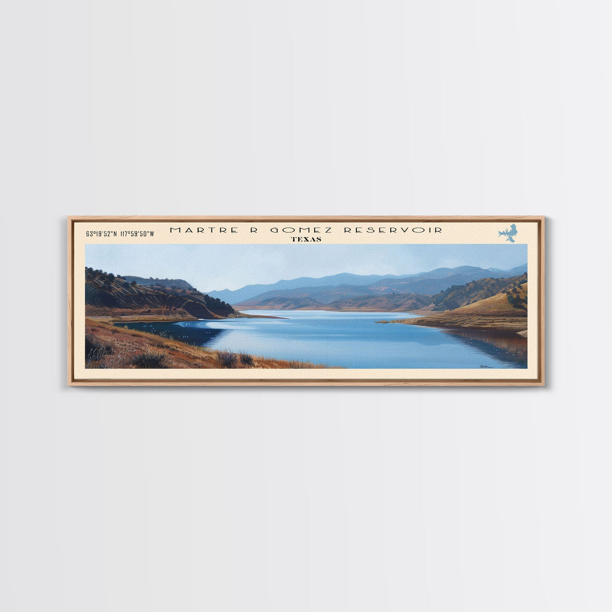 Monticello Reservoir South Carolina Framed Canvas Print, Lake House Decor, Panoramic Wall Art, Travel Poster, Scenic Landscape Painting, Contemporary Art