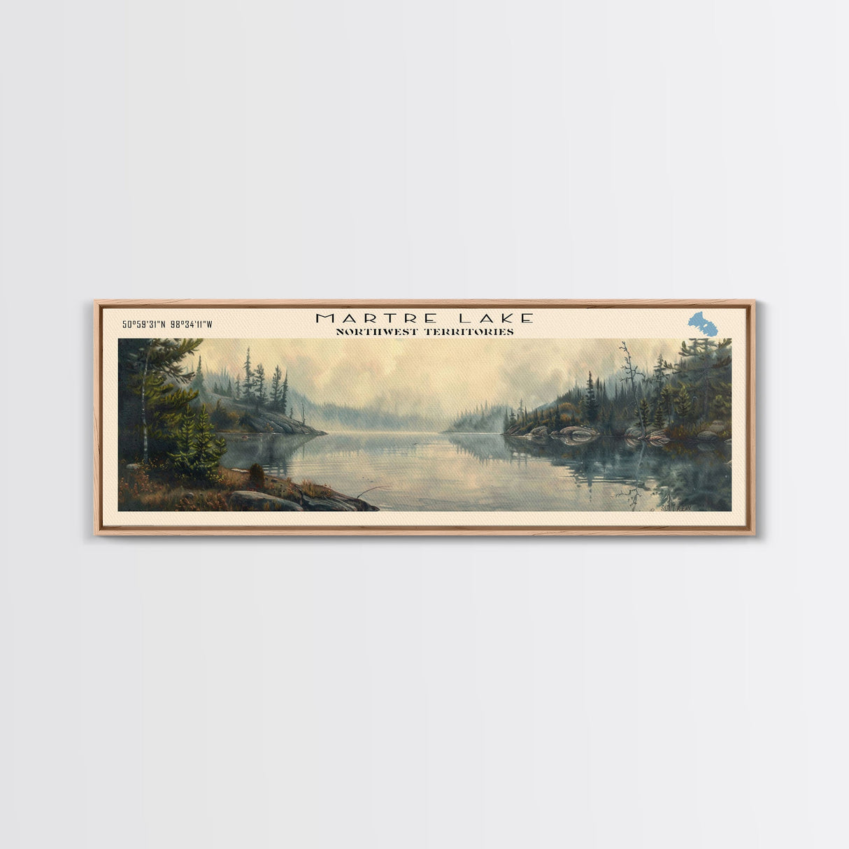 Martre Lake Framed Canvas Print, Lake House Decor, Panoramic Wall Art, Travel Poster, Landscape Painting, Bedroom Decor