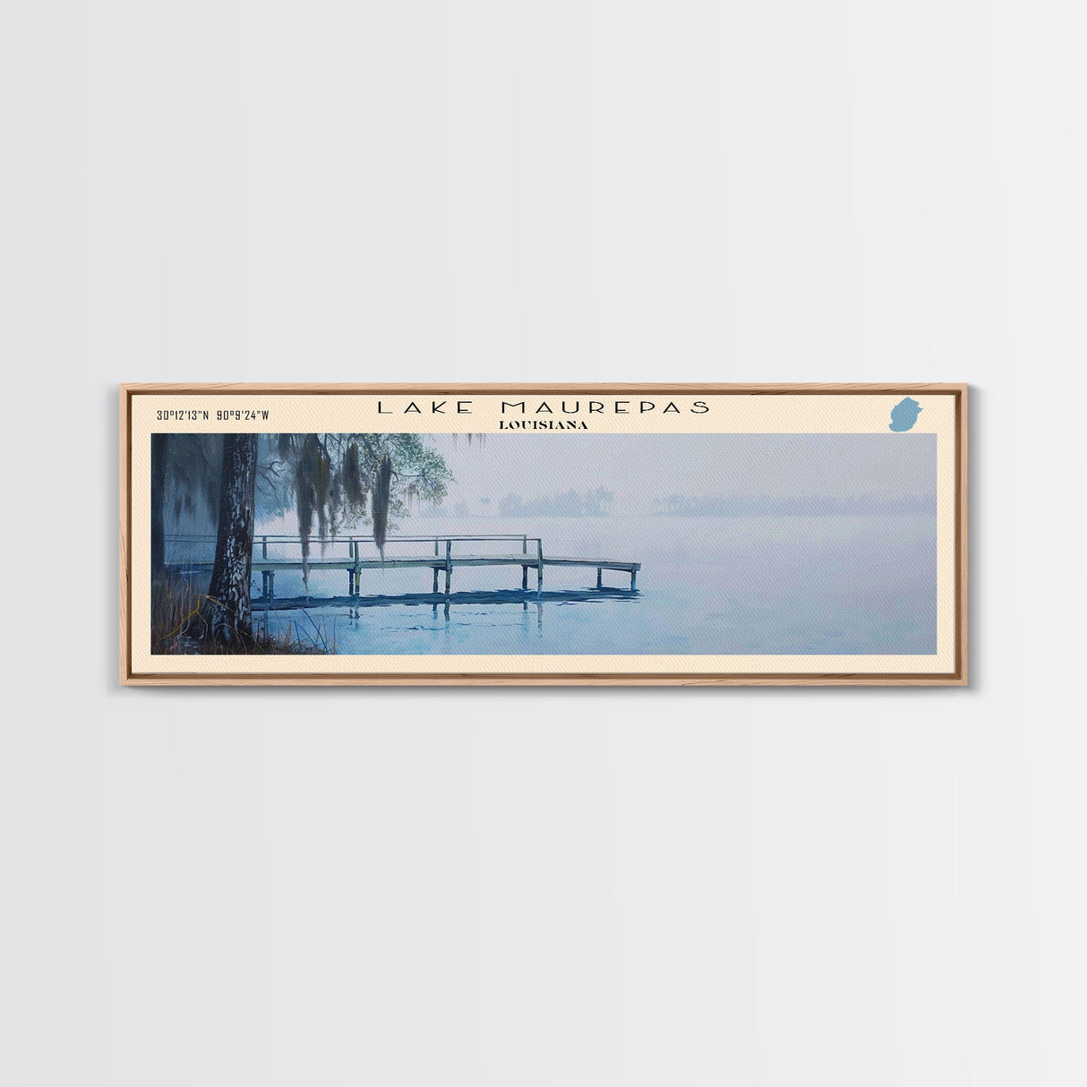 Maurepas Lake Framed Canvas Print, Lake House Decor, Panoramic Wall Art, Travel Poster, Landscape Painting, Modern Art