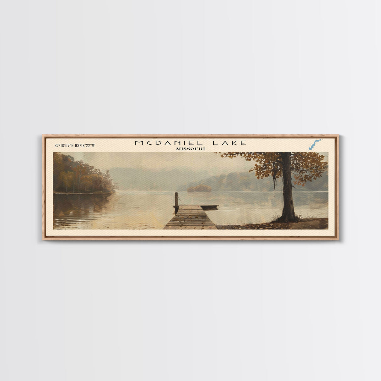 Mooselookmeguntic Lake Maine Framed Canvas Print, Lake House Decor, Panoramic Wall Art, Travel Poster, Landscape Painting, Modern Art