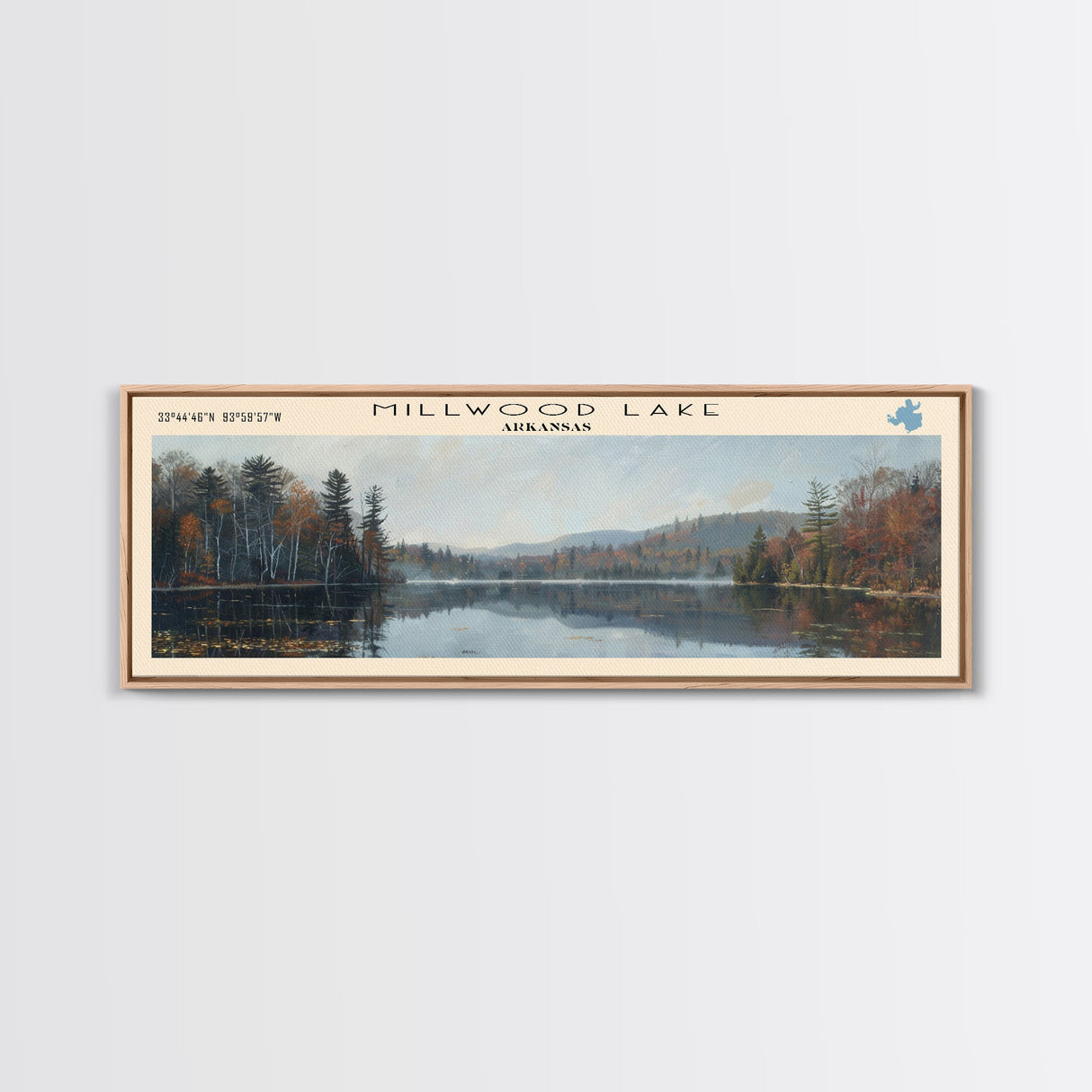 Nahmakanta Lake Maine Framed Canvas Print, Lake House Decor, Panoramic Wall Art, Travel Poster, Beautiful Landscape Painting, Living Room Decor