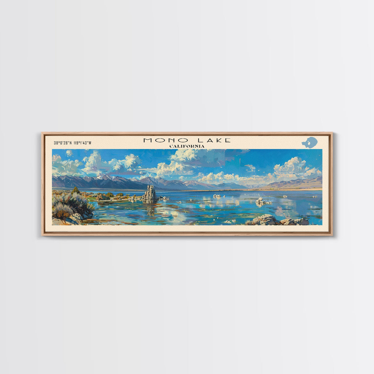 Mono Lake California Framed Canvas Print, Lake House Decor, Panoramic Wall Art, Travel Poster, Beautiful Landscape Painting, Living Room Decor