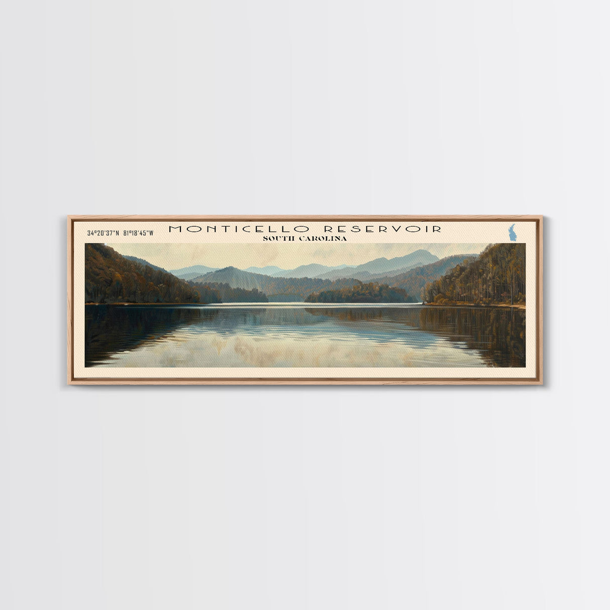 Nimisila Reservoir Ohio Framed Canvas Print, Lake House Decor, Panoramic Wall Art, Travel Poster, Beautiful Landscape Painting, Living Room Decor