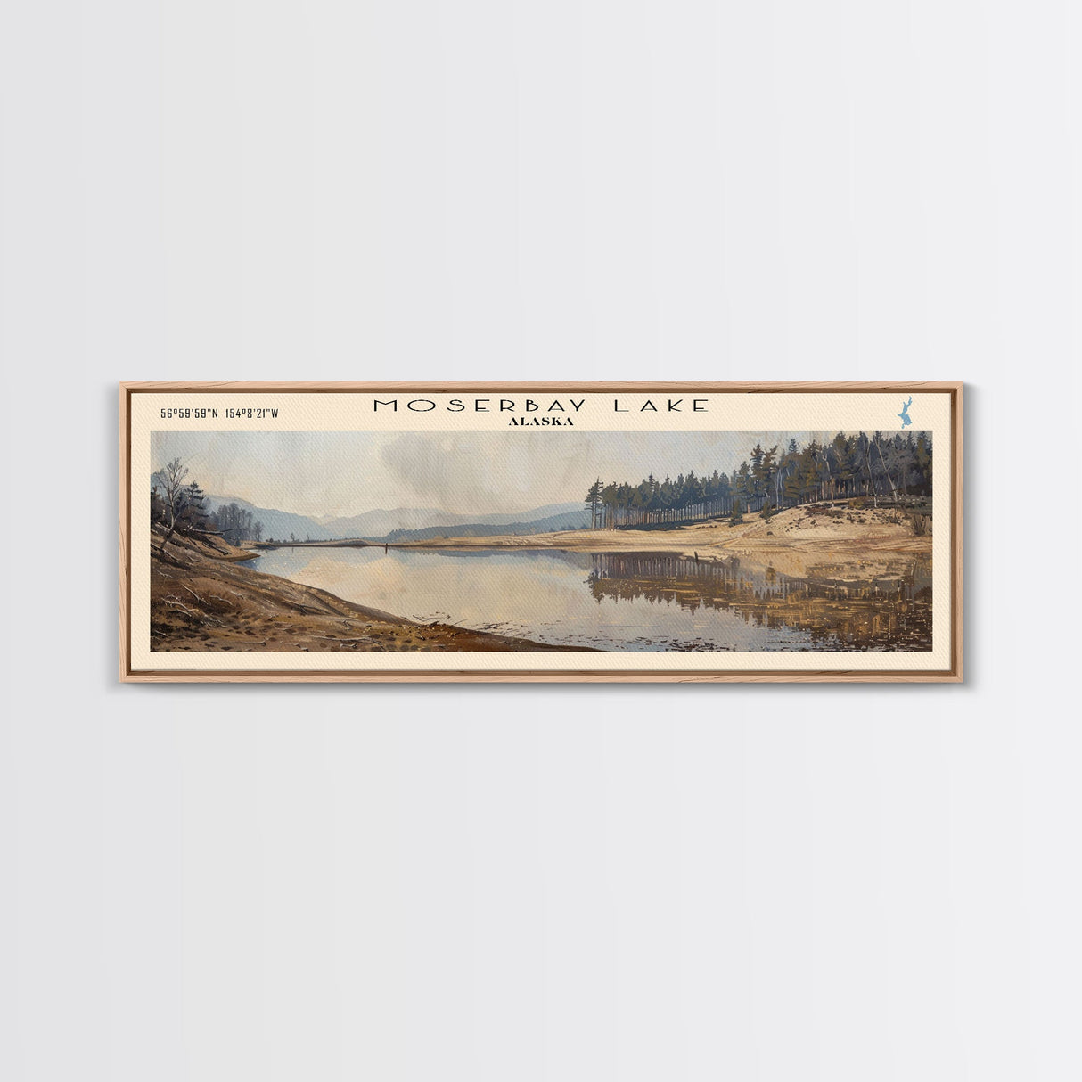 Moser Bay Lake Framed Canvas Print, Lake House Decor, Panoramic Wall Art, Travel Poster, Landscape Painting, Bedroom Decor