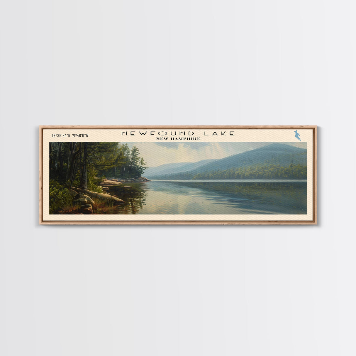 Oneida Lake Framed Canvas Print, Lake House Decor, Panoramic Wall Art, Travel Poster, Beautiful Landscape Painting, Living Room Decor