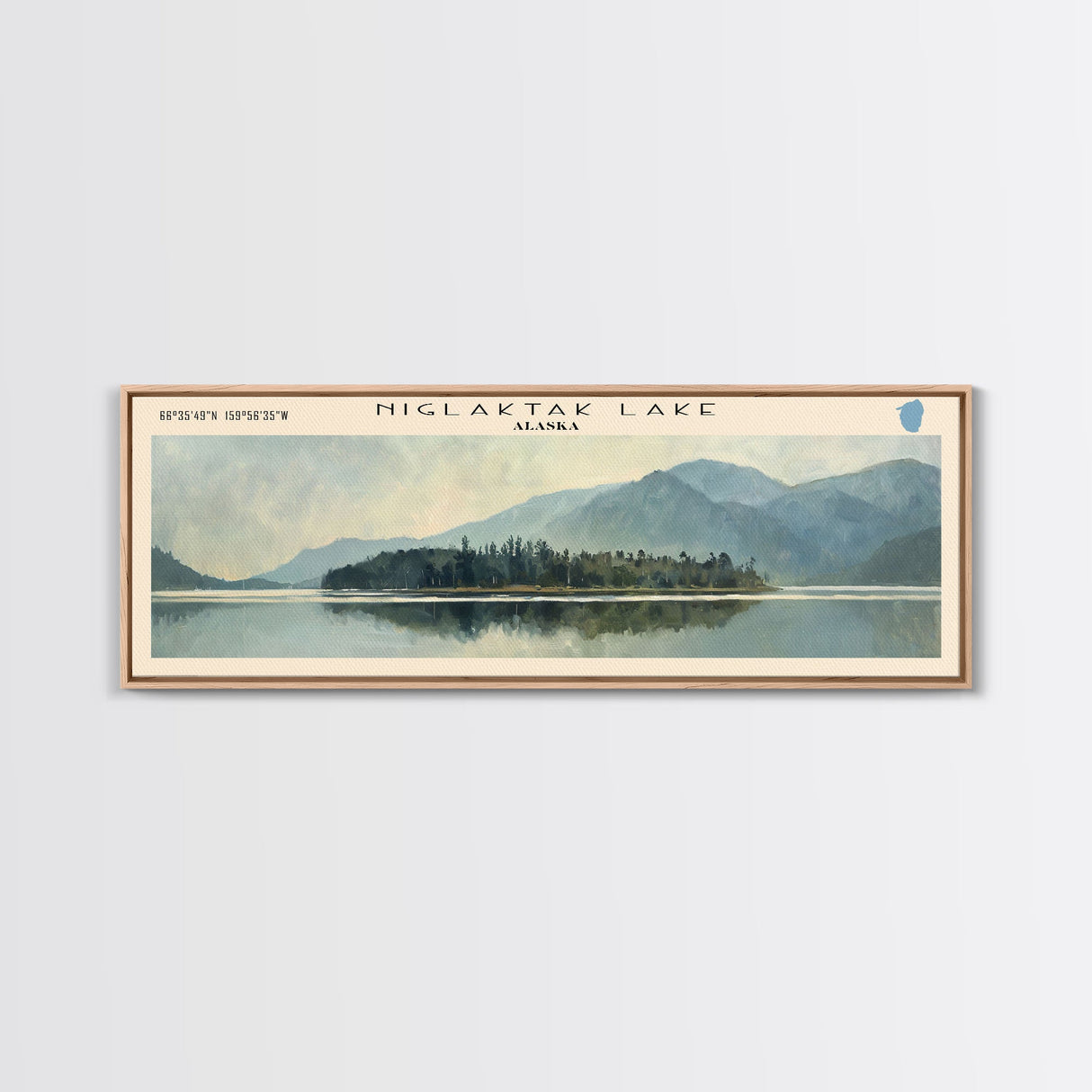 Niglaktak Lake Framed Canvas Print, Lake House Decor, Panoramic Wall Art, Travel Poster, Landscape Painting, Bedroom Decor