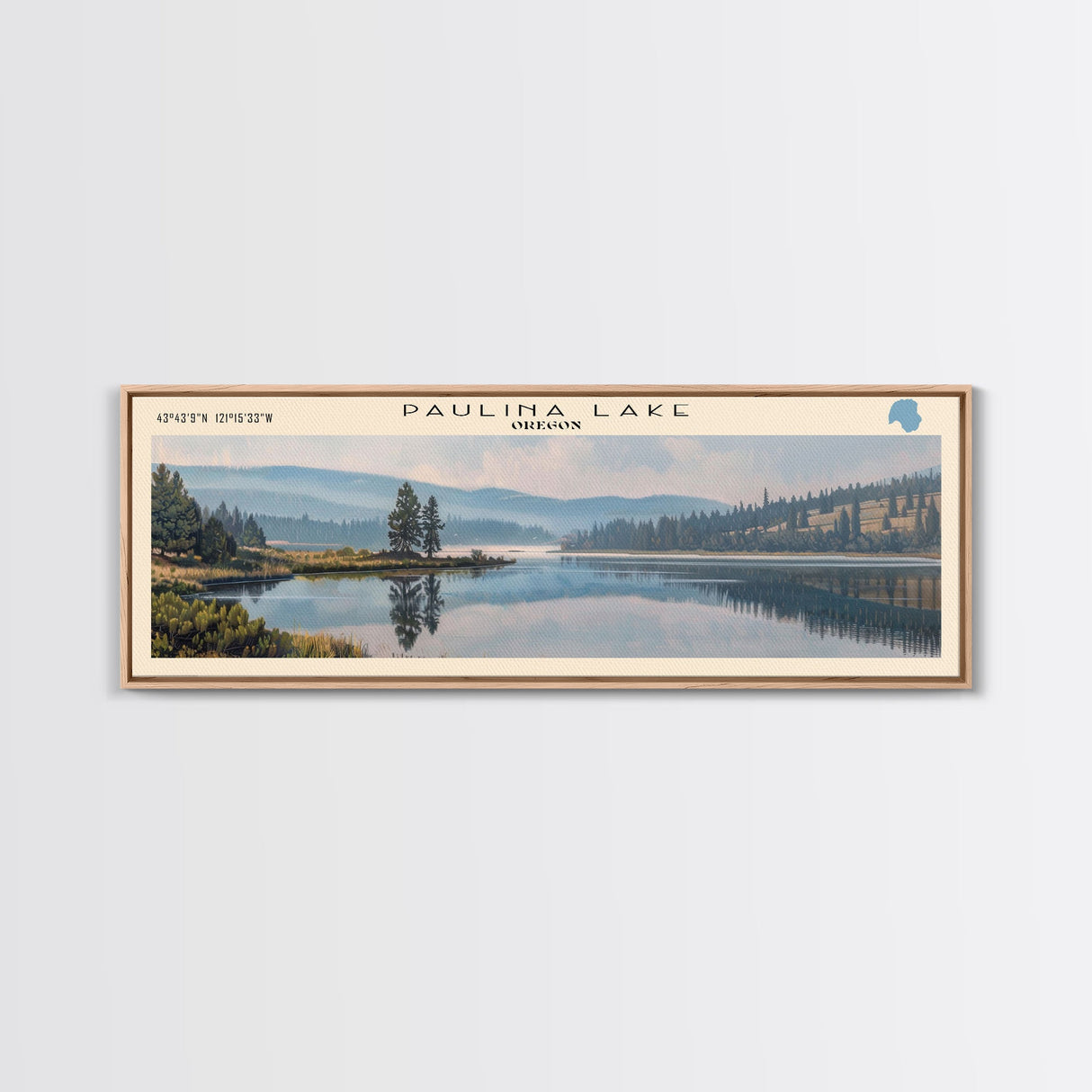 Primrose Lake Framed Canvas Print, Lake House Decor, Panoramic Travel Poster, Scenic Wall Art, Modern Art