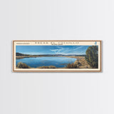 Presa El Cuchillo Lake Framed Canvas Print, Lake House Decor, Panoramic Wall Art, Travel Poster, Beautiful Landscape Painting, Contemporary Art