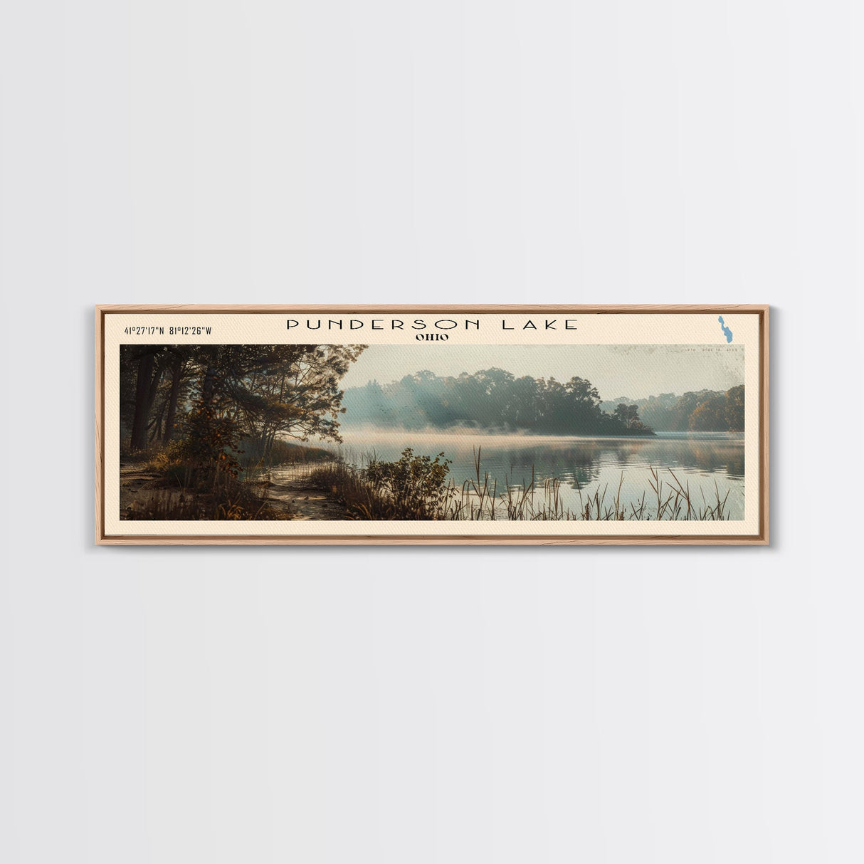 Punderson Lake Ohio Framed Canvas Print, Lake House Decor, Panoramic Travel Poster, Scenic Wall Art, Bedroom Decor