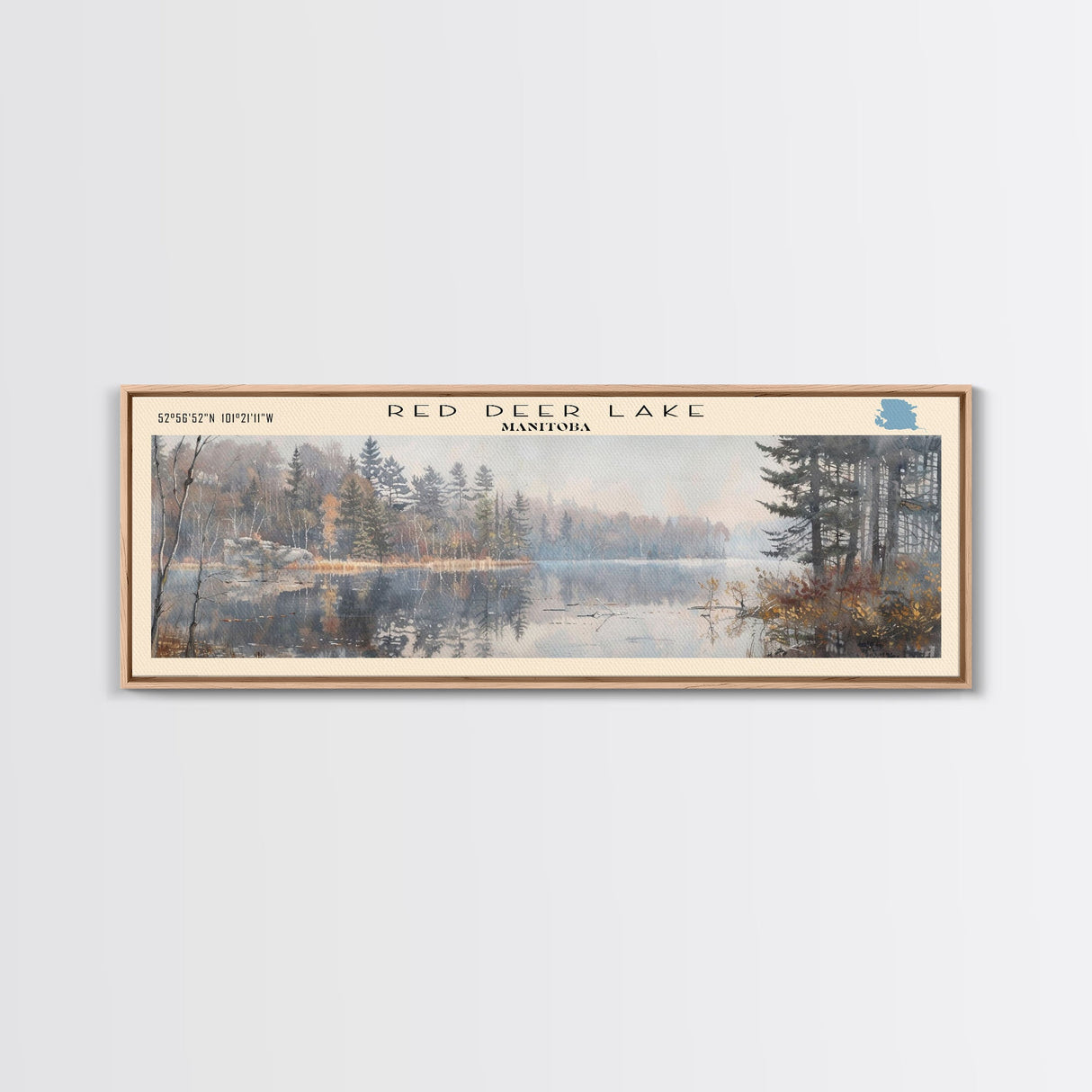 Sawmill Lake Indiana Framed Canvas Print, Lake House Decor, Panoramic Wall Art, Travel Poster, Serene Lake Painting, Bedroom Decor