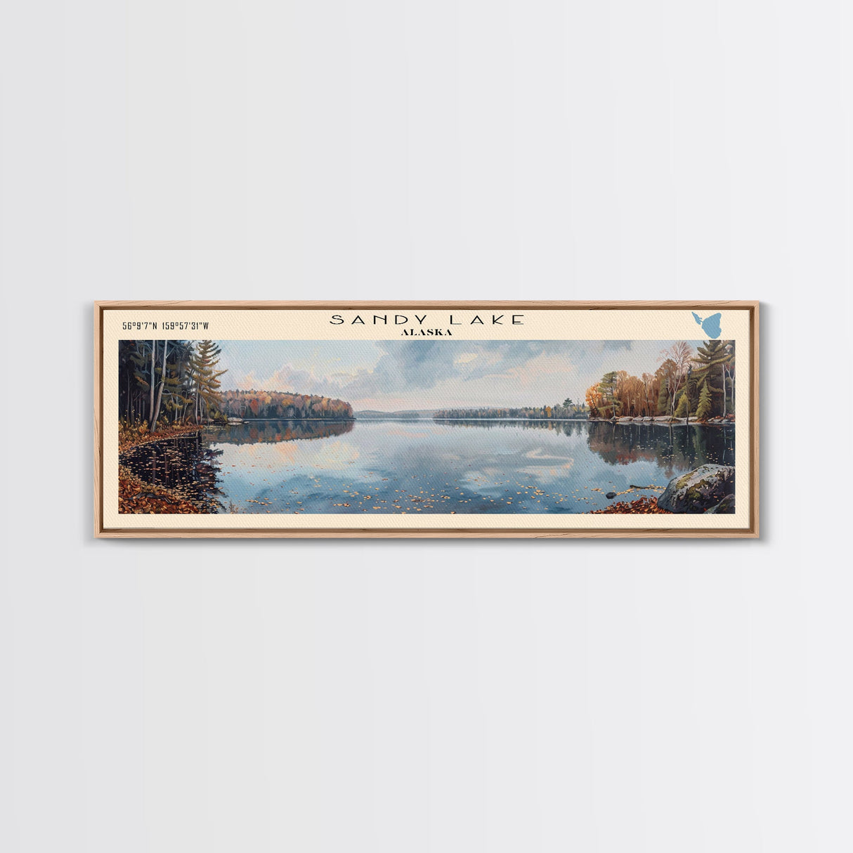 Sandy Lake Framed Canvas Print, Lake House Decor, Panoramic Wall Art, Travel Poster, Serene Landscape Painting, Bedroom Decor