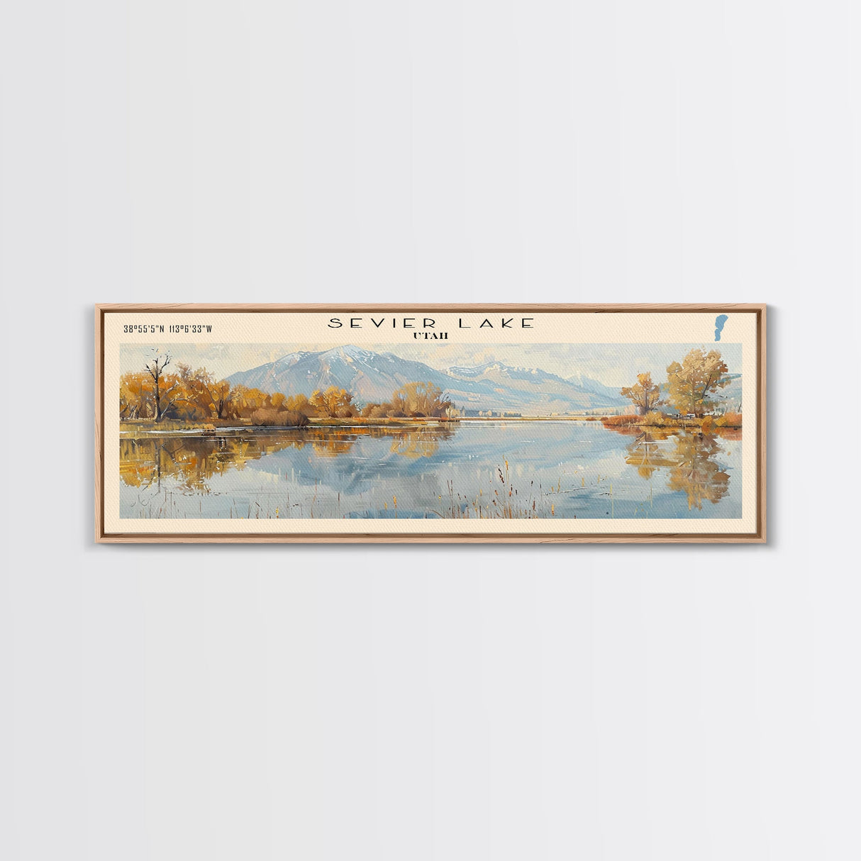 South Henik Lake Panoramic Framed Canvas Print, Lake House Decor, Wall Art, Travel Poster, Scenic Lake Painting, Living Room Decor