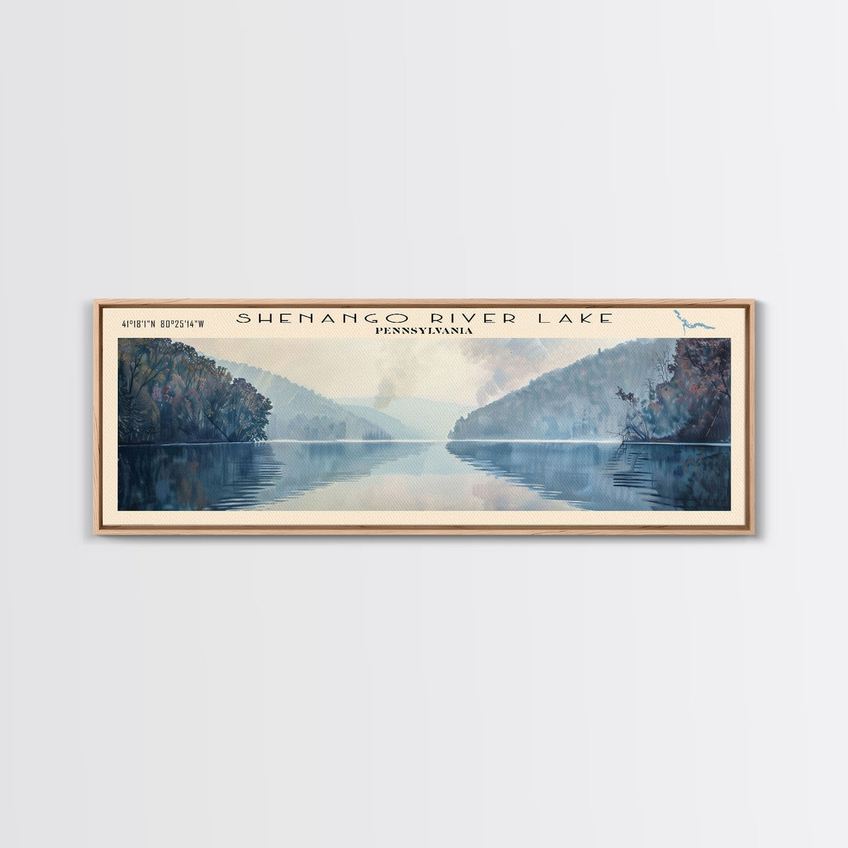 Shenango River Lake Pennsylvania Panoramic Framed Canvas Print, Lake House Decor, Wall Art, Travel Poster, Beautiful Lake Scene, Bedroom Decor