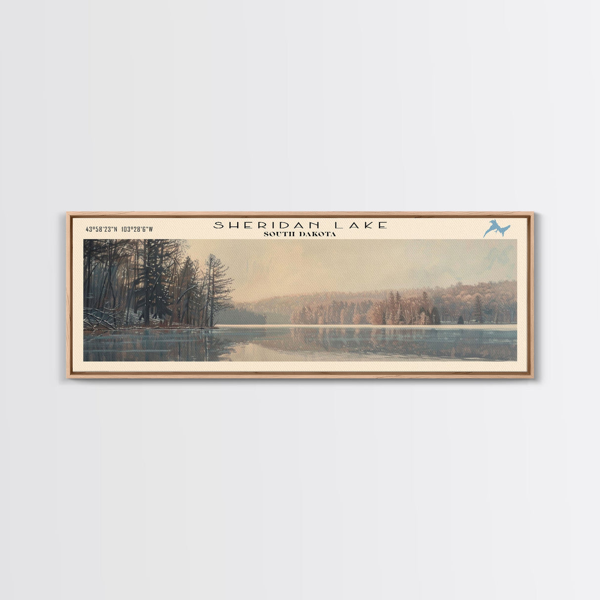 Sheridan Lake South Dakota Panoramic Framed Canvas Print, Lake House Decor, Wall Art, Travel Poster, Serene Landscape, Modern Art