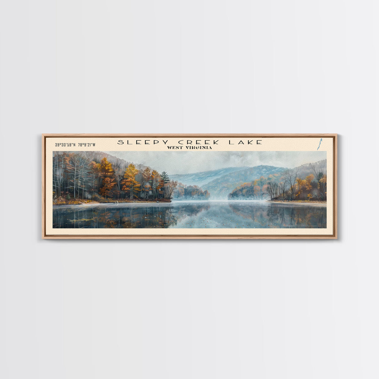 Sleepy Creek Lake West Virginia Panoramic Framed Canvas Print, Lake House Decor, Wall Art, Travel Poster, Serene Lake Painting, Living Room Decor