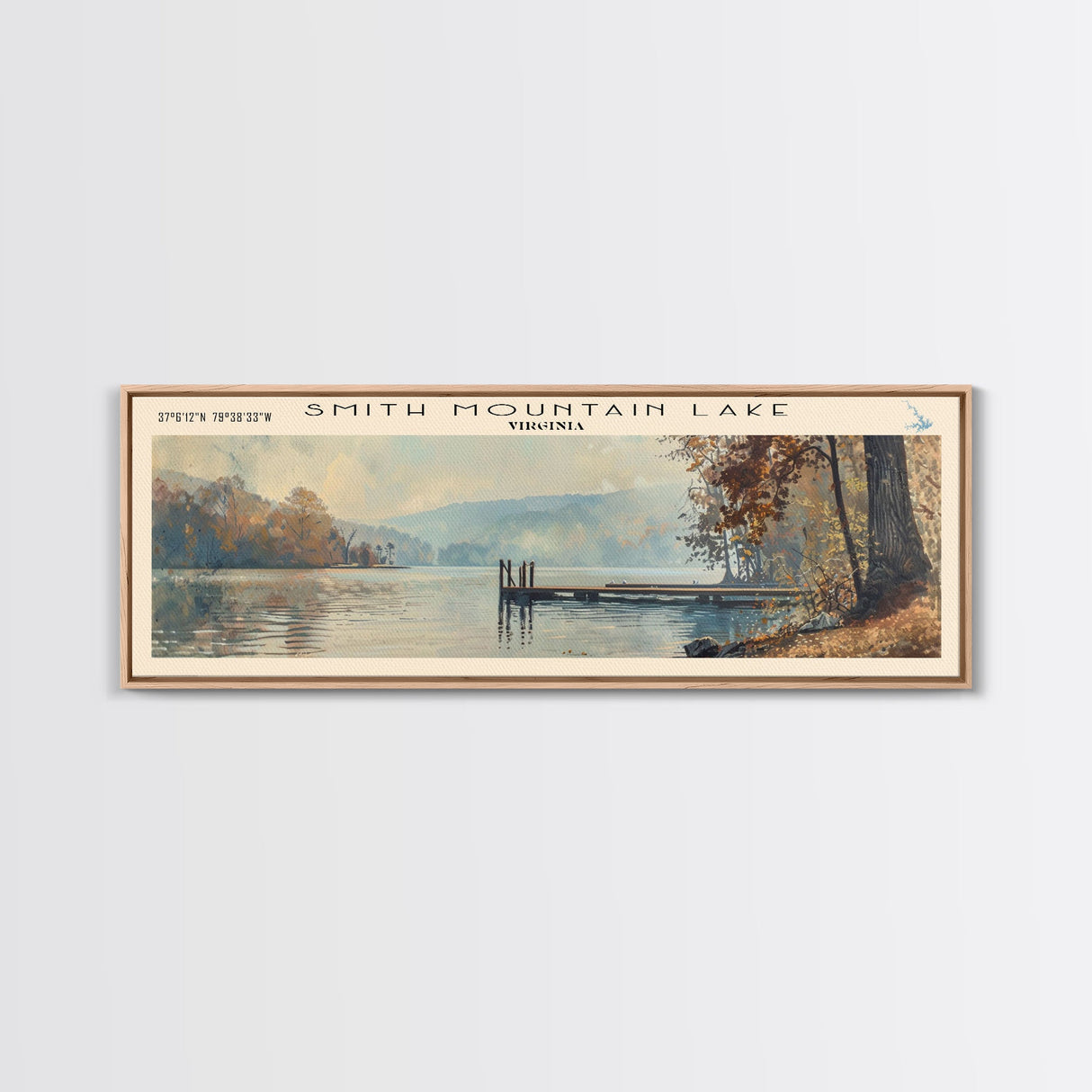 Smith Mountain Lake Virginia Panoramic Framed Canvas Print, Lake House Decor, Wall Art, Travel Poster, Beautiful Lake Scene, Modern Art