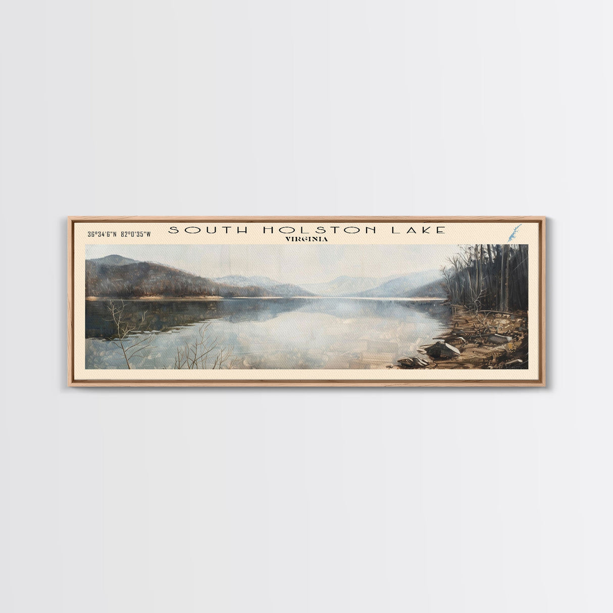 South Holston Lake Virginia Panoramic Framed Canvas Print, Lake House Decor, Wall Art, Travel Poster, Beautiful Lake Scene, Bedroom Decor