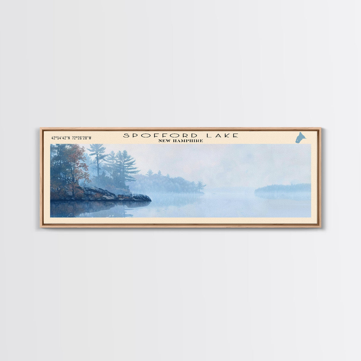 Spofford Lake New Hampshire Panoramic Framed Canvas Print, Lake House Decor, Wall Art, Travel Poster, Beautiful Lake Scene, Bedroom Decor