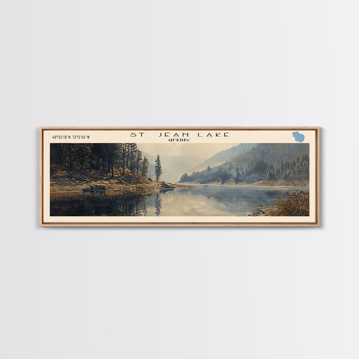 St. Jean Lake Panoramic Framed Canvas Print, Lake House Decor, Wall Art, Travel Poster, Beautiful Lake Scene, Bedroom Decor