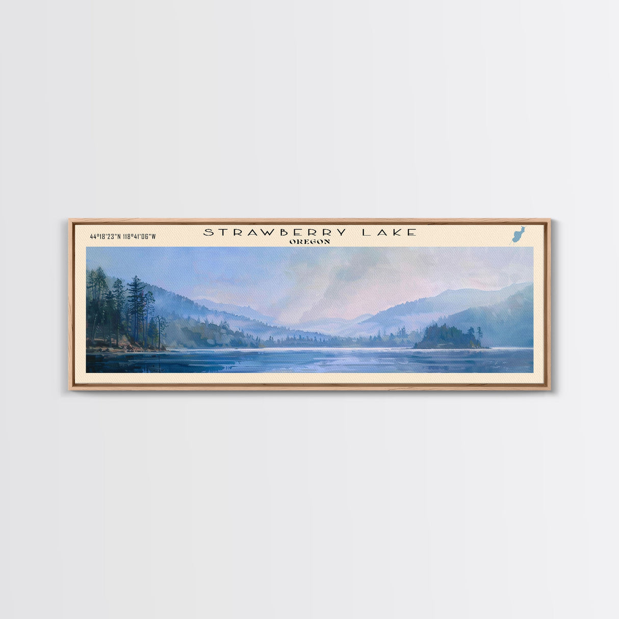 Strawberry Lake Oregon Panoramic Framed Canvas Print, Lake House Decor, Wall Art, Travel Poster, Tranquil Lake Scene, Living Room Decor