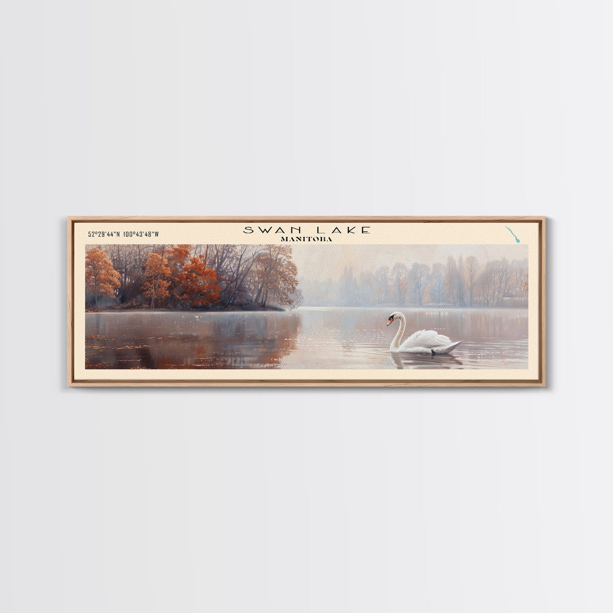 Swan Lake Panoramic Wall Art, Framed Canvas Print, Lake House Decor, Travel Poster, Scenic Lake Painting, Living Room Decor