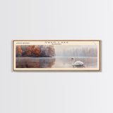 Swan Lake Panoramic Wall Art, Framed Canvas Print, Lake House Decor, Travel Poster, Scenic Lake Painting, Living Room Decor