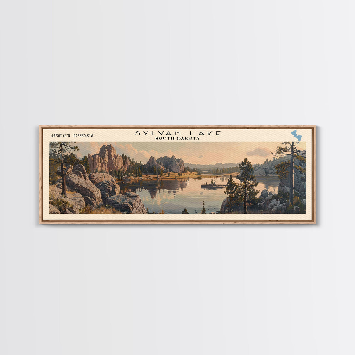 Sylvan Lake South Dakota Panoramic Wall Art, Framed Canvas Print, Lake House Decor, Travel Poster, Scenic Lake Scene, Living Room Decor