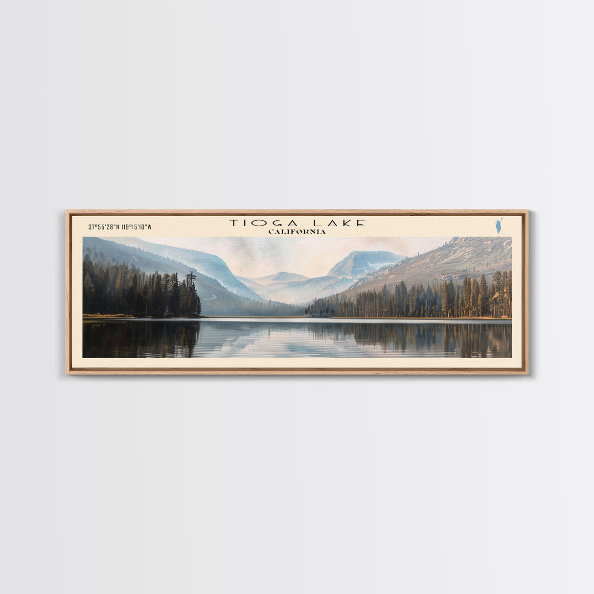 Tioga Lake California Panoramic Wall Art, Framed Canvas Print, Lake House Decor, Travel Poster, Scenic Landscape, Living Room Art