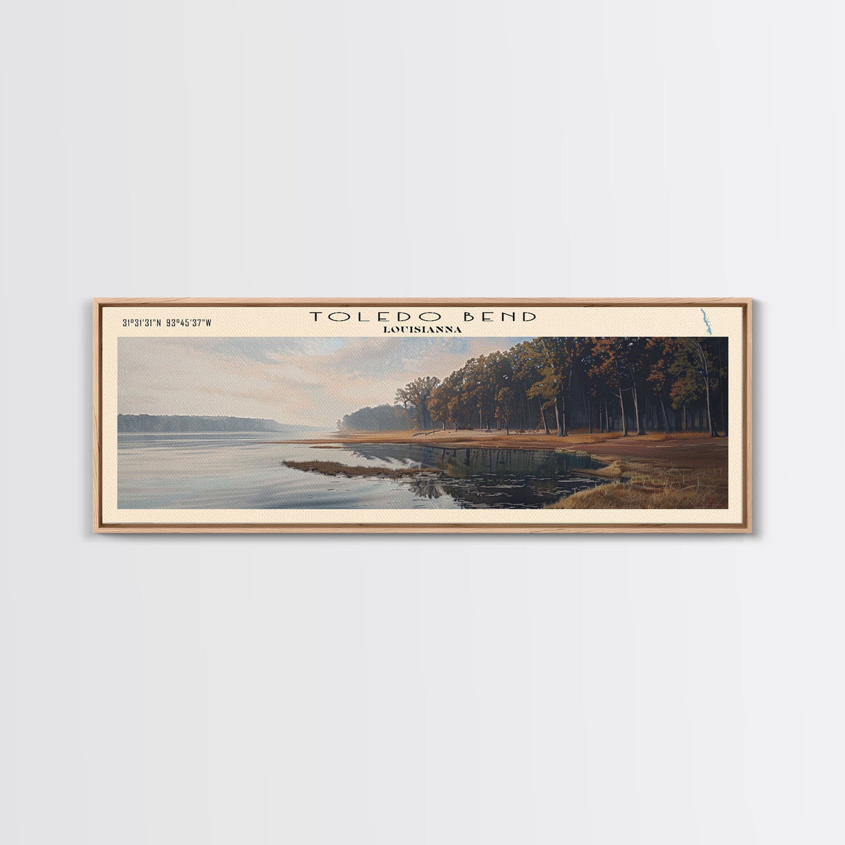 Toledo Bend Reservoir Louisiana Panoramic Wall Art, Framed Canvas Print, Lake House Decor, Travel Poster, Beautiful Lake Scene, Home Art