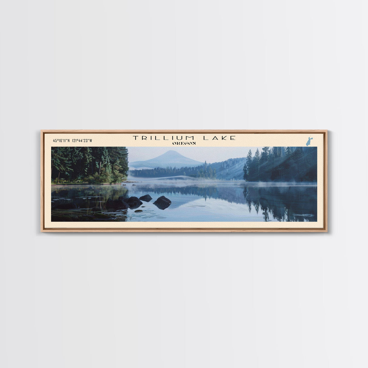 Trillium Lake Oregon Panoramic Wall Art, Framed Canvas Print, Lake House Decor, Travel Poster, Serene Landscape, Home Art