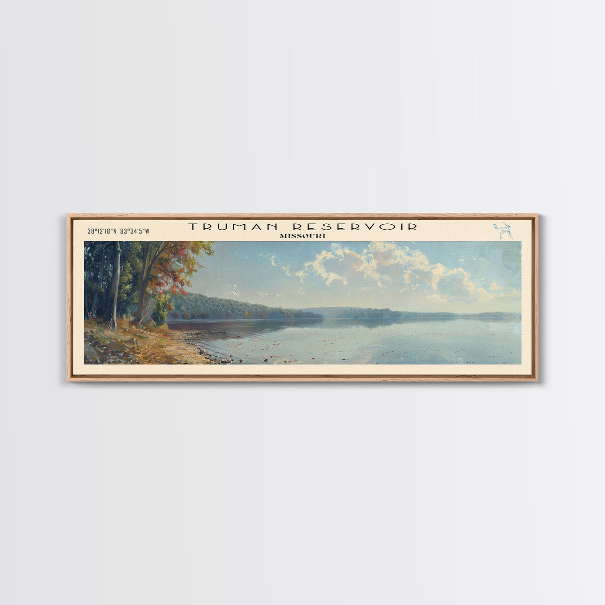 Waconda Lake Kansas Panoramic Wall Art, Framed Canvas Print, Lake House Decor, Travel Poster, Beautiful Lake Scene, Home Art